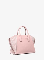 Avril Large Leather and Logo Jacquard Satchel