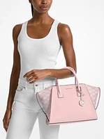 Avril Large Leather and Logo Jacquard Satchel