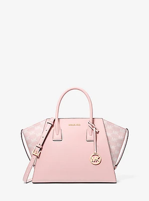 Avril Large Leather and Logo Jacquard Satchel