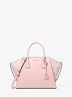 Avril Large Leather and Logo Jacquard Satchel