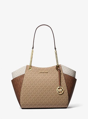 Jet Set Large Color-Block Signature Logo Tote Bag