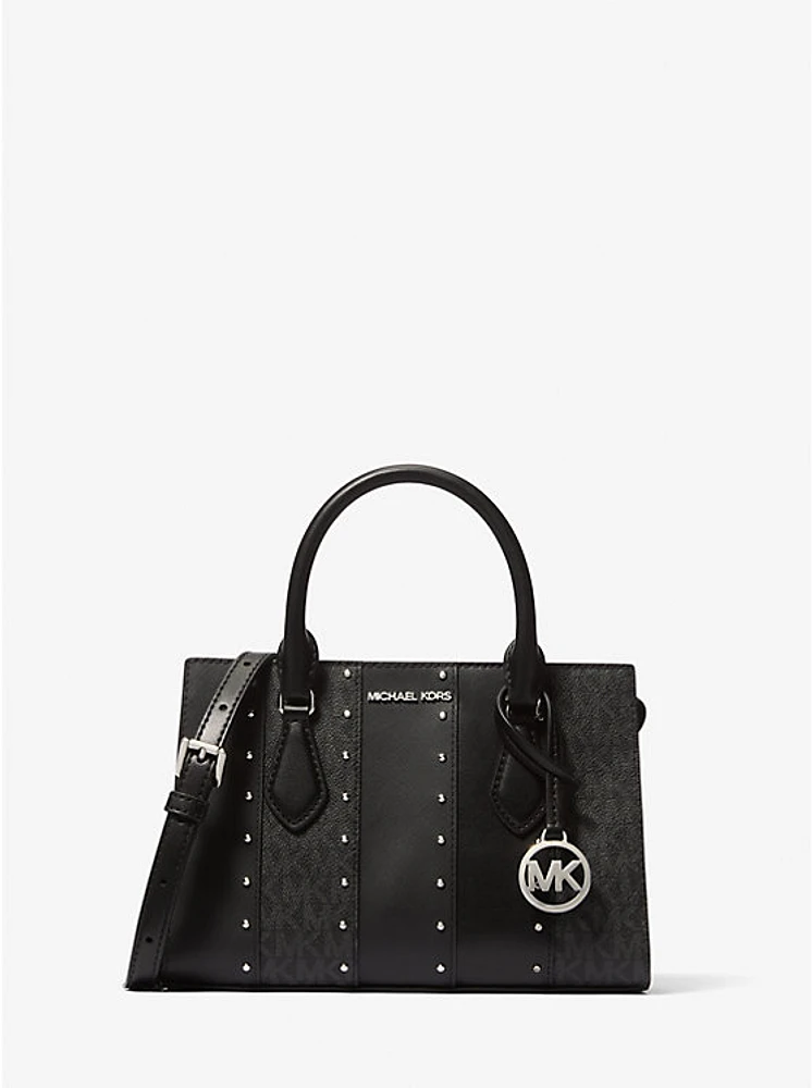 Sheila Small Studded Patchwork and Signature Logo Satchel