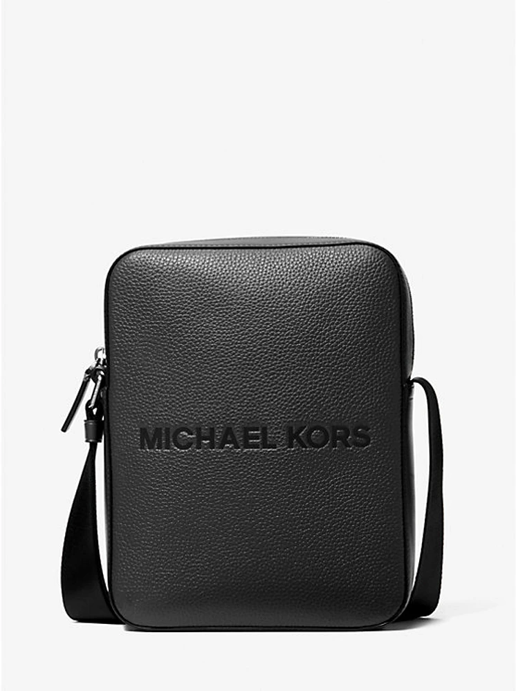 Cooper Logo Embossed Pebbled Leather Messenger Bag