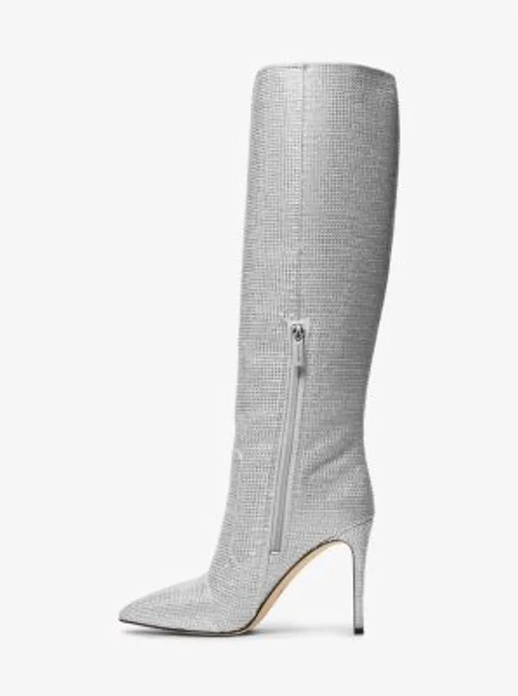 Rue Embellished Glitter Chain-Mesh Knee Boot