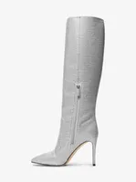 Rue Embellished Glitter Chain-Mesh Knee Boot