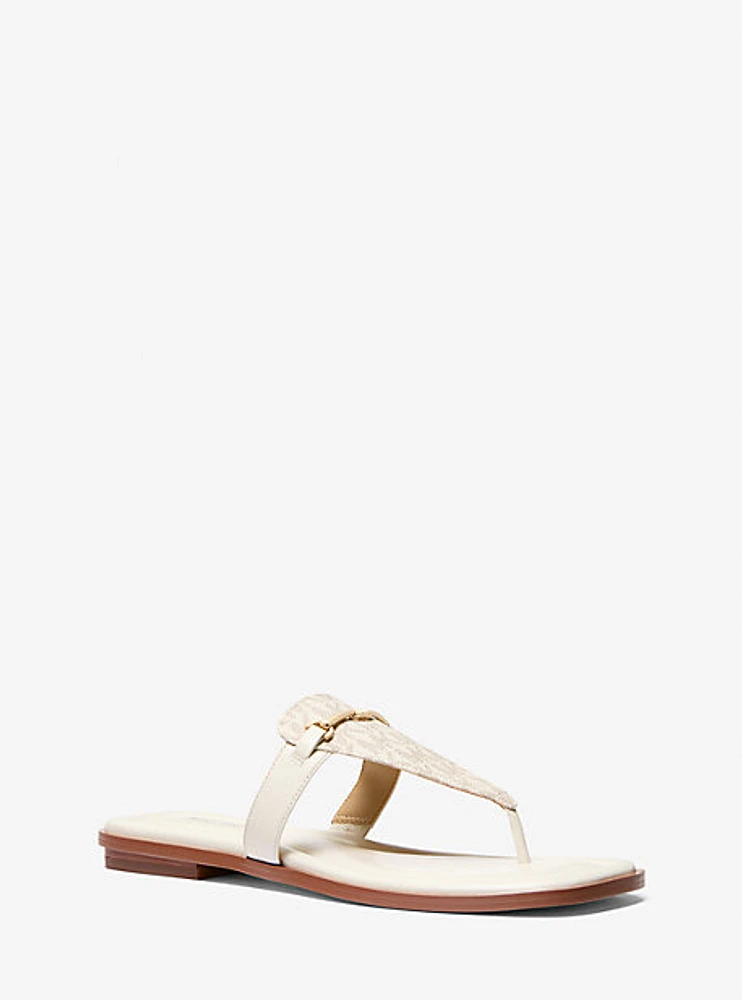 Lena Signature Logo and Leather T-Strap Sandal