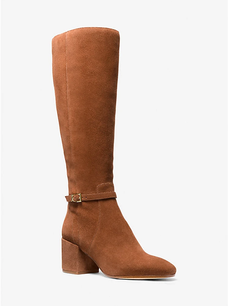 Ella Suede Wide Calf Block Heel Boot