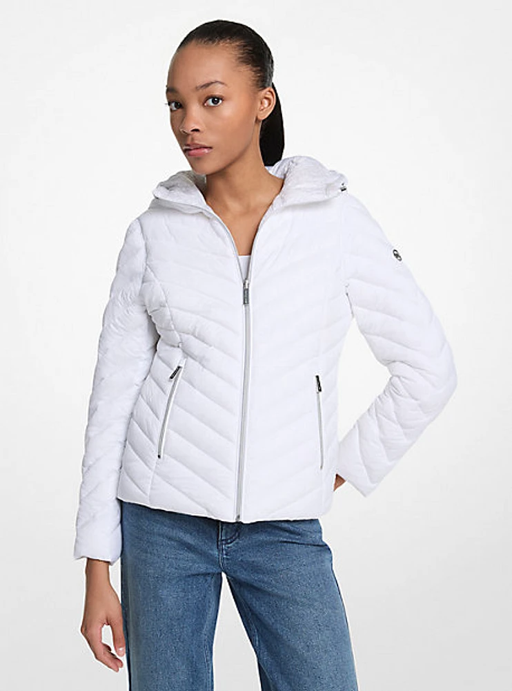 Chevron Logo Print Quilted Nylon Reversible Jacket