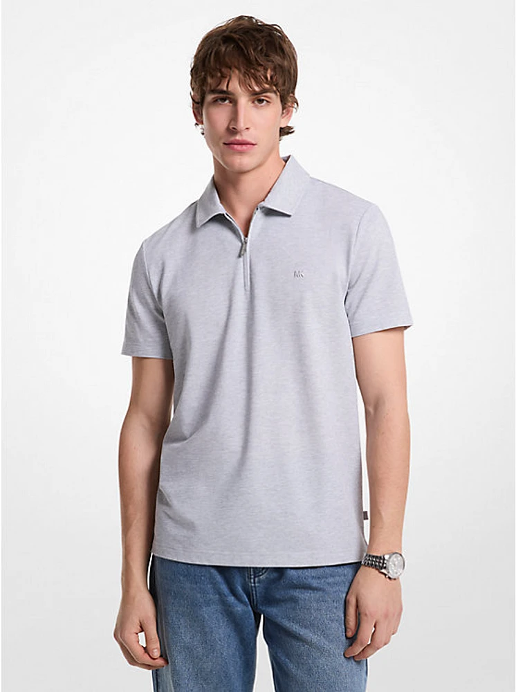 Cotton Blend Piqué Zip-Up Polo Shirt