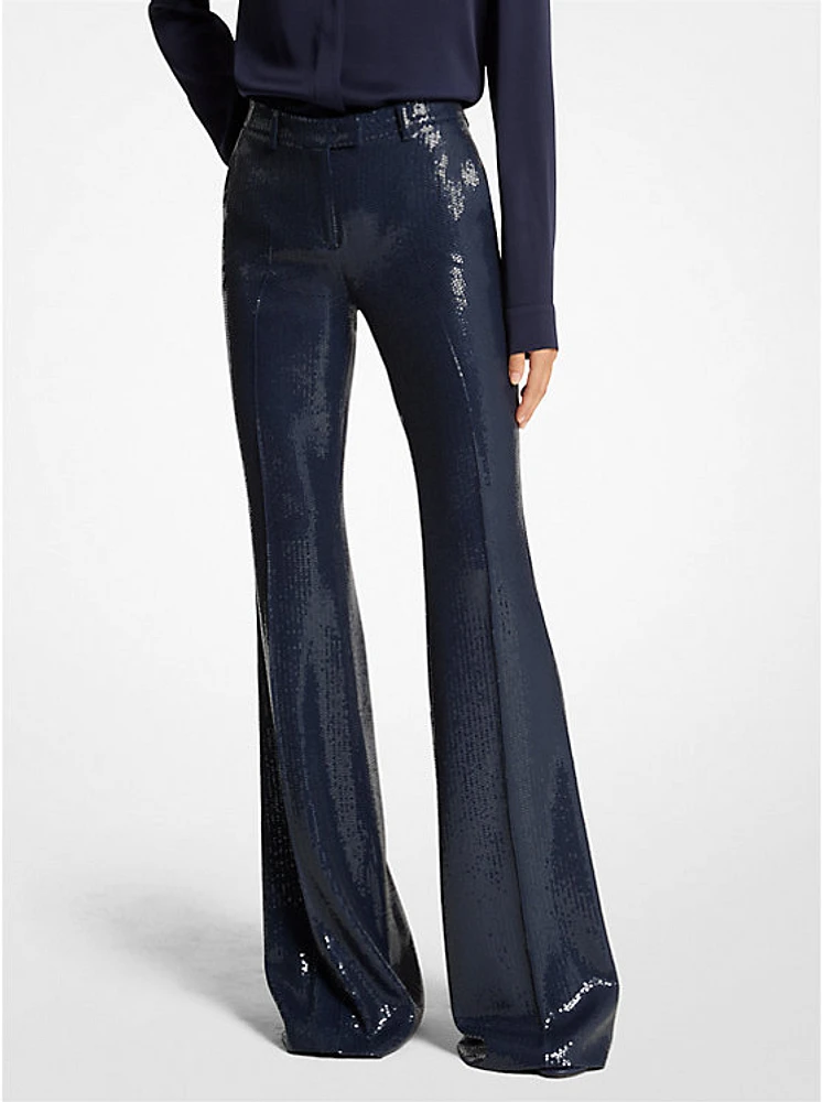 Haylee Sequin Embroidered Flared Trousers