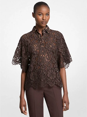 Cotton Blend Floral Lace Shirt
