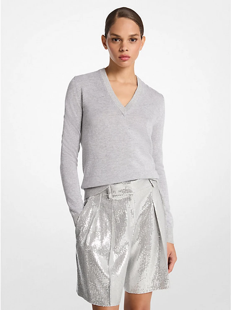 Metallic Viscose Blend V-Neck Sweater