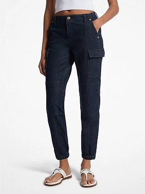Washed Stretch Denim Cargo Jeans