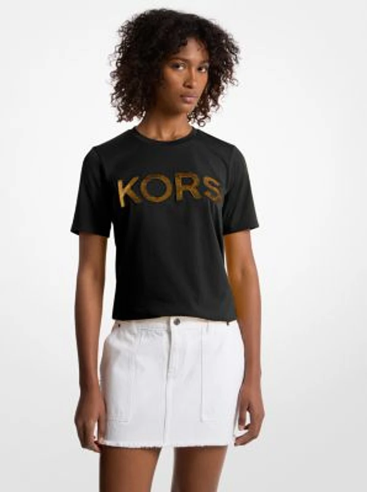 Sequined Logo Cotton T-Shirt