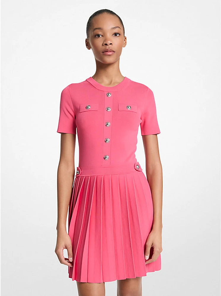 Stretch Knit Pleated Mini Dress