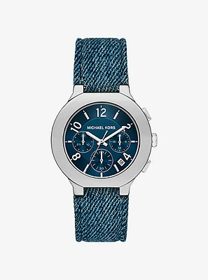 Oversized Gramercy Silver-Tone Denim Watch