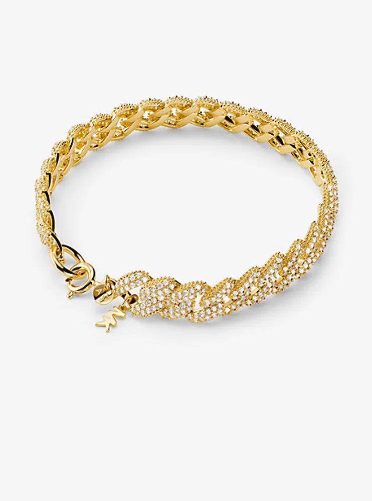 Precious Metal-Plated Sterling Silver Pavé Curb Link Bracelet