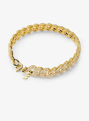 Precious Metal-Plated Sterling Silver Pavé Curb Link Bracelet