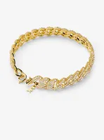 Precious Metal-Plated Sterling Silver Pavé Curb Link Bracelet