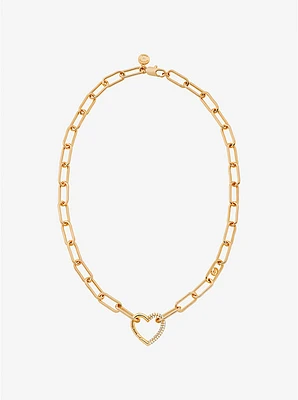 Pavé Heart Curb-Link Necklace