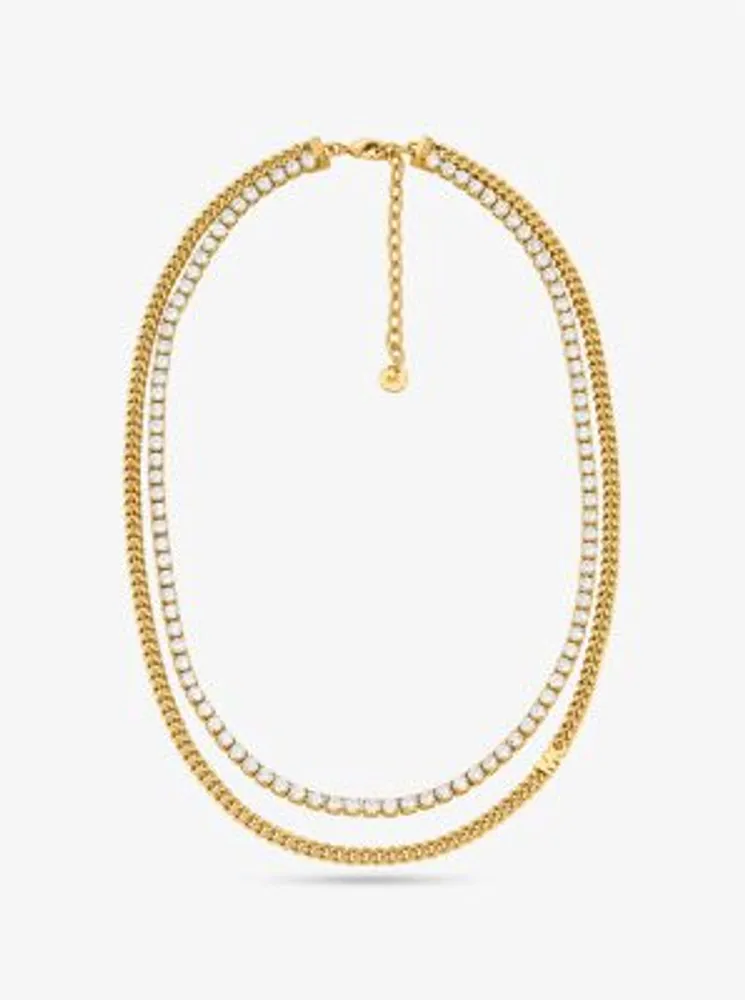 Precious Metal-Plated Brass Double Chain Tennis Necklace