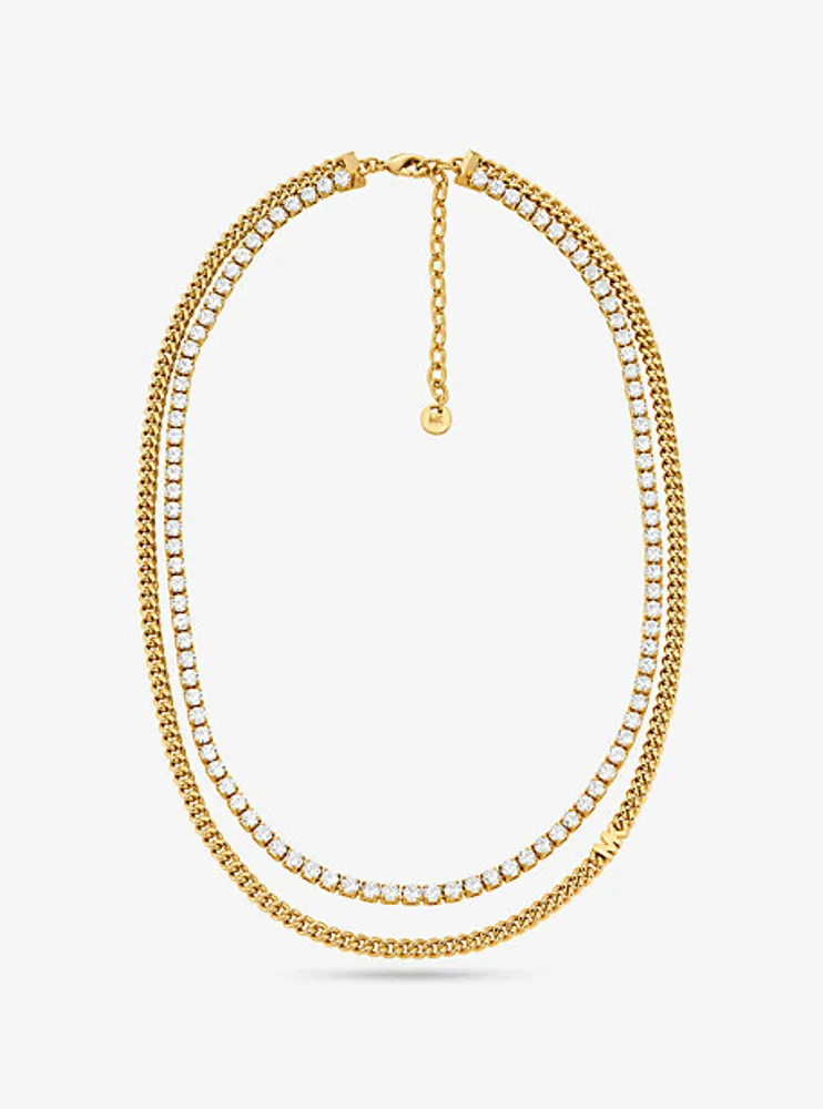 Precious Metal-Plated Brass Double Chain Tennis Necklace