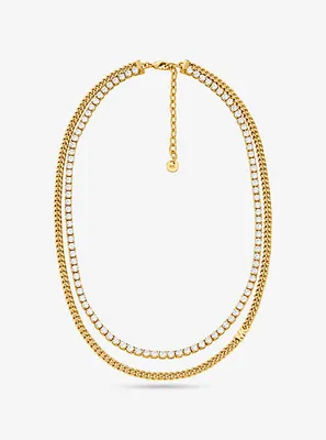 Precious Metal-Plated Brass Double Chain Tennis Necklace
