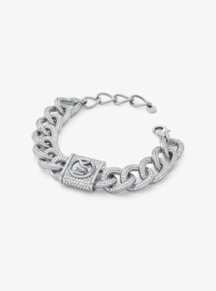 Precious Metal-Plated Brass Pavé Lock Curb Link Bracelet