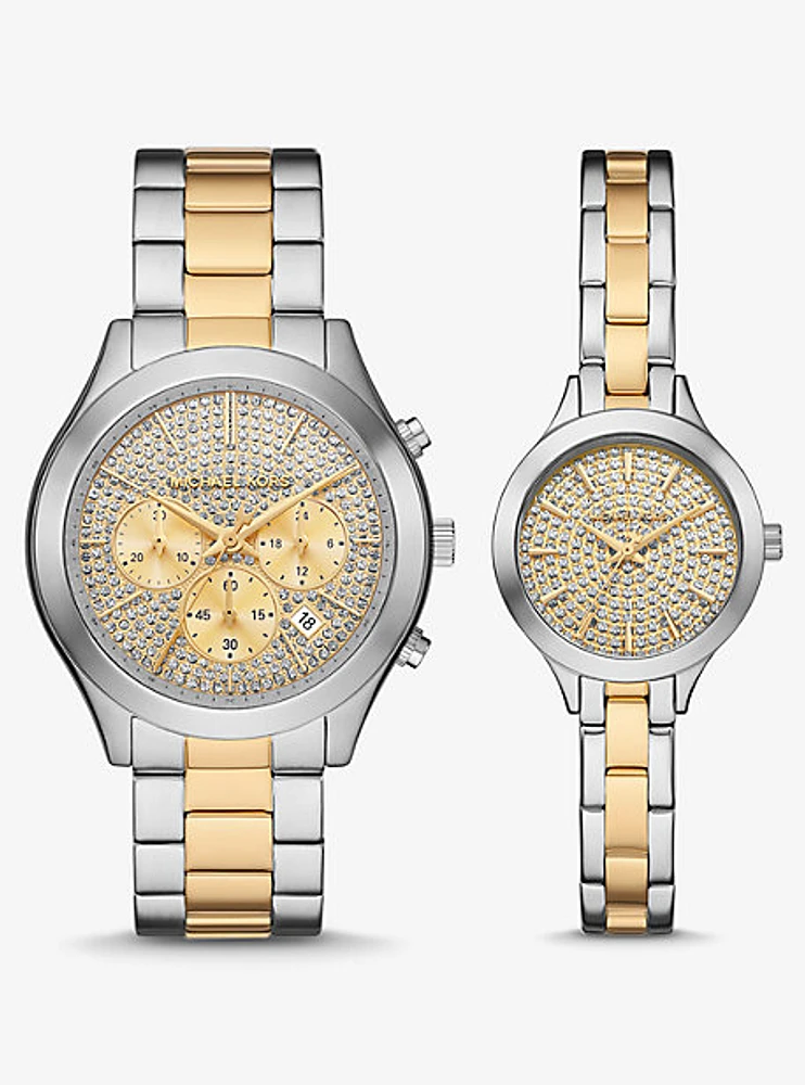 Aspyn His and Hers Pavé Two-Tone Watch Set