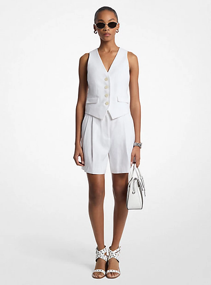 Pleated Linen and Cotton Shorts