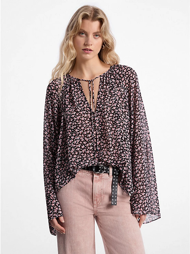 Floral Georgette Flared Sleeve Blouse