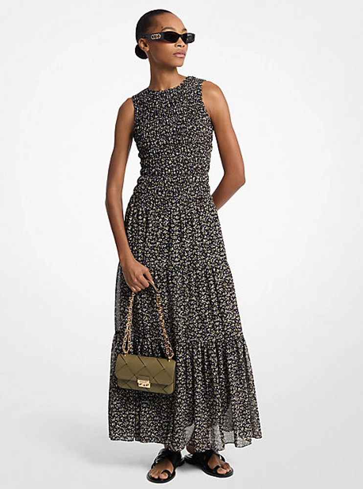 Floral Print Smocked Georgette Maxi Dress