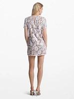 Sequined Floral Mesh T-Shirt Dress