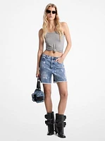 Hand-Splattered Bleach Denim Boyfriend Shorts
