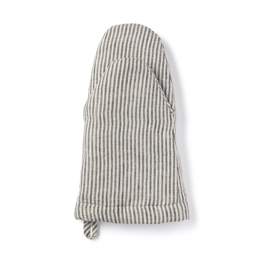 Plain Weave Linen Oven Mitt - Stripe