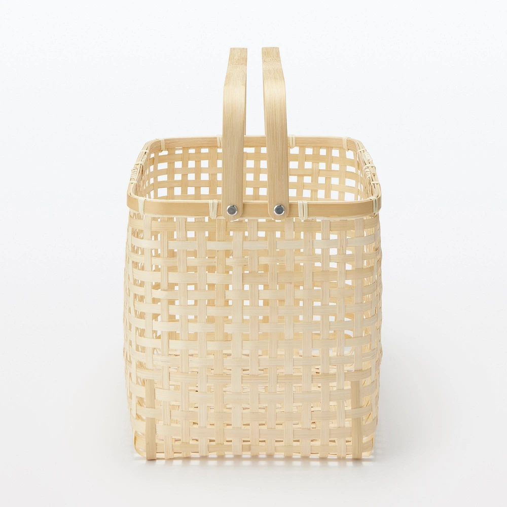 Bamboo Open Weave Basket with Handle - Large (W36 x D25.5 x H24 cm)