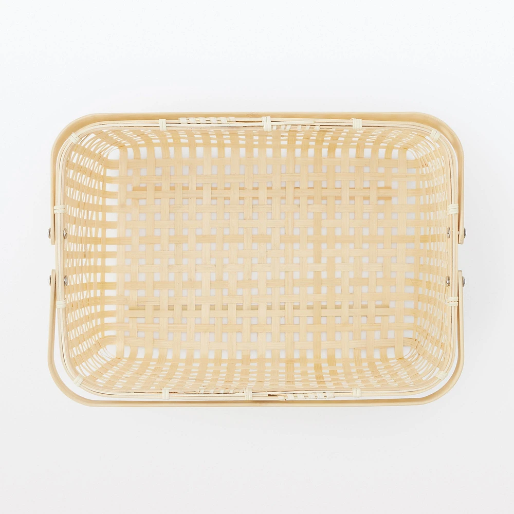 Bamboo Open Weave Basket with Handle - Large (W36 x D25.5 x H24 cm)