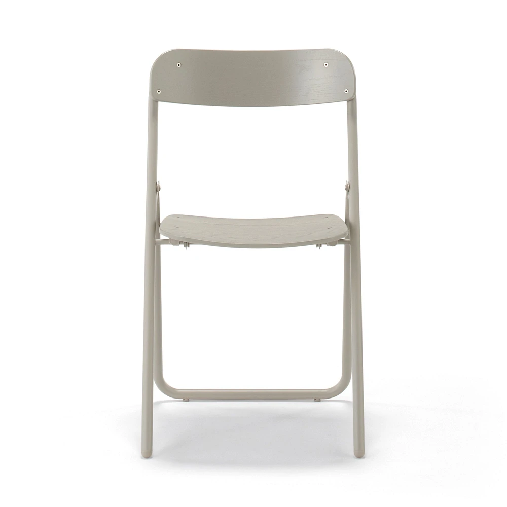 Steel Pipe Folding Chair with Wooden Seat - Warm Grey