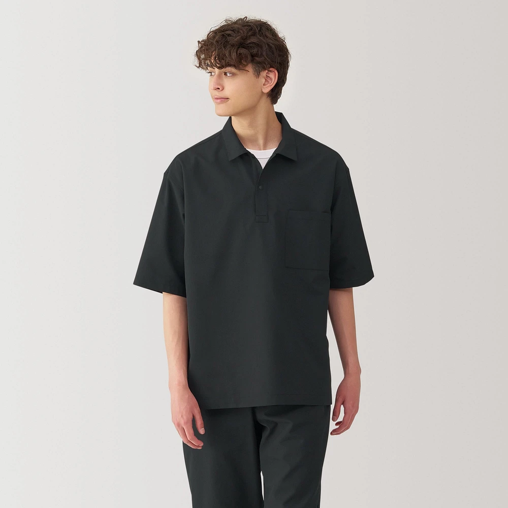 Men's Breathable Wide Half Sleeve Woven Polo Shirt