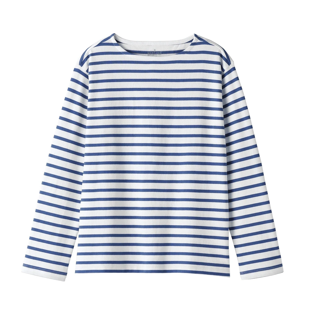 Women's Heavy Weight Boat Neck Long Sleeve Striped T-Shirt