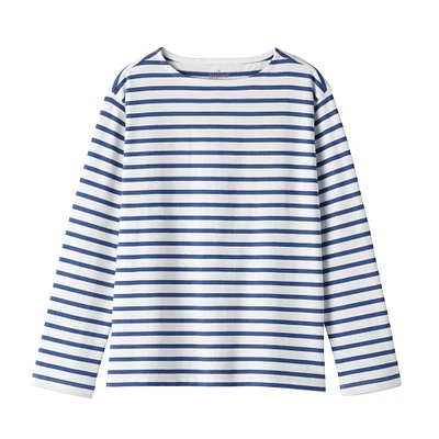 Women's Heavy Weight Boat Neck Long Sleeve Striped T-Shirt