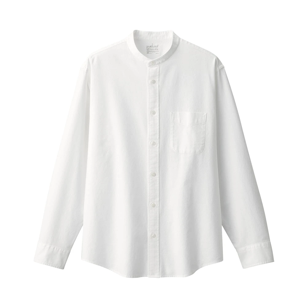 Men's Washed Oxford Stand Collar Long Sleeve Shirt