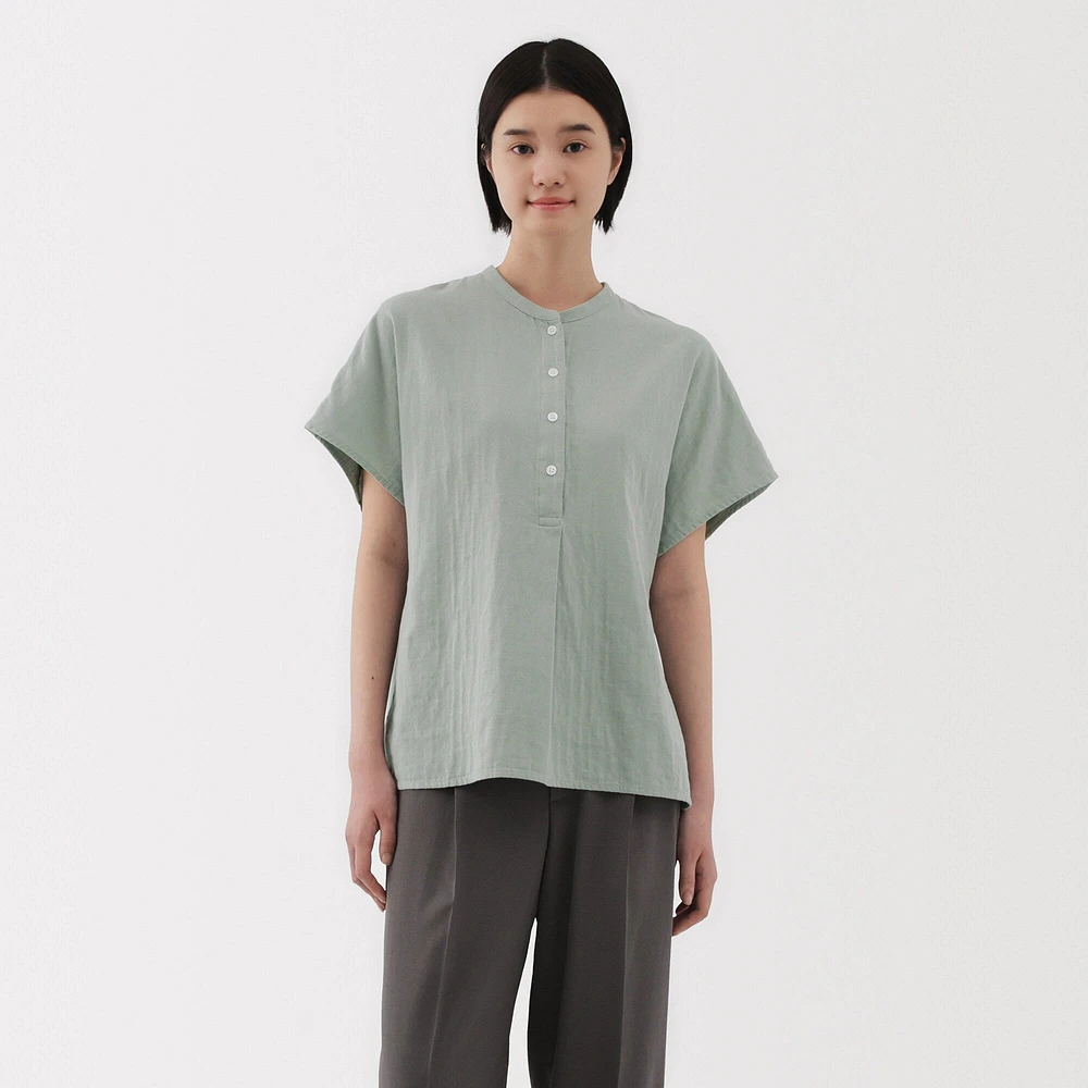 Women's Kapok Blend Double Gauze Short Sleeve Blouse