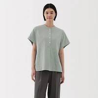 Women's Kapok Blend Double Gauze Short Sleeve Blouse