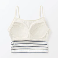 Women's Cotton Stretch Ribbed Cropped Bra Striped Camisole