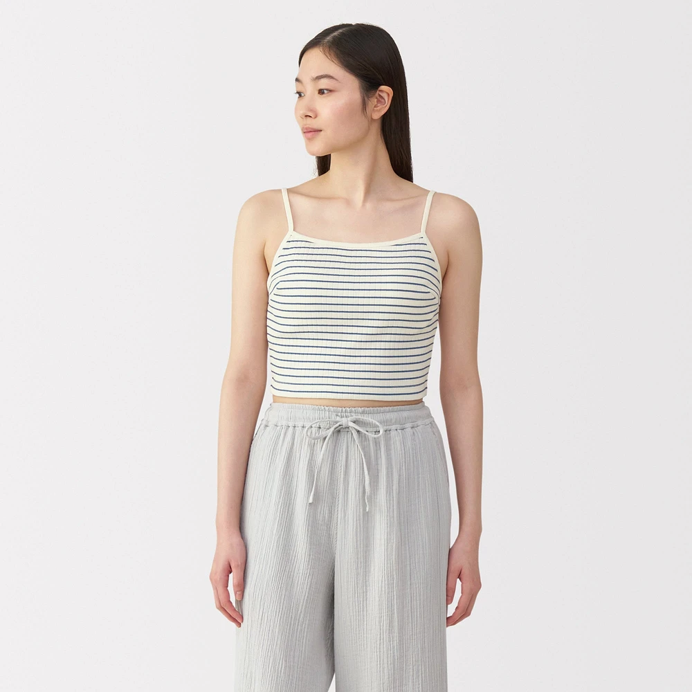 Women's Cotton Stretch Ribbed Cropped Bra Striped Camisole