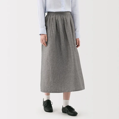 Women's Hemp Cotton Striped Easy Long Skirt