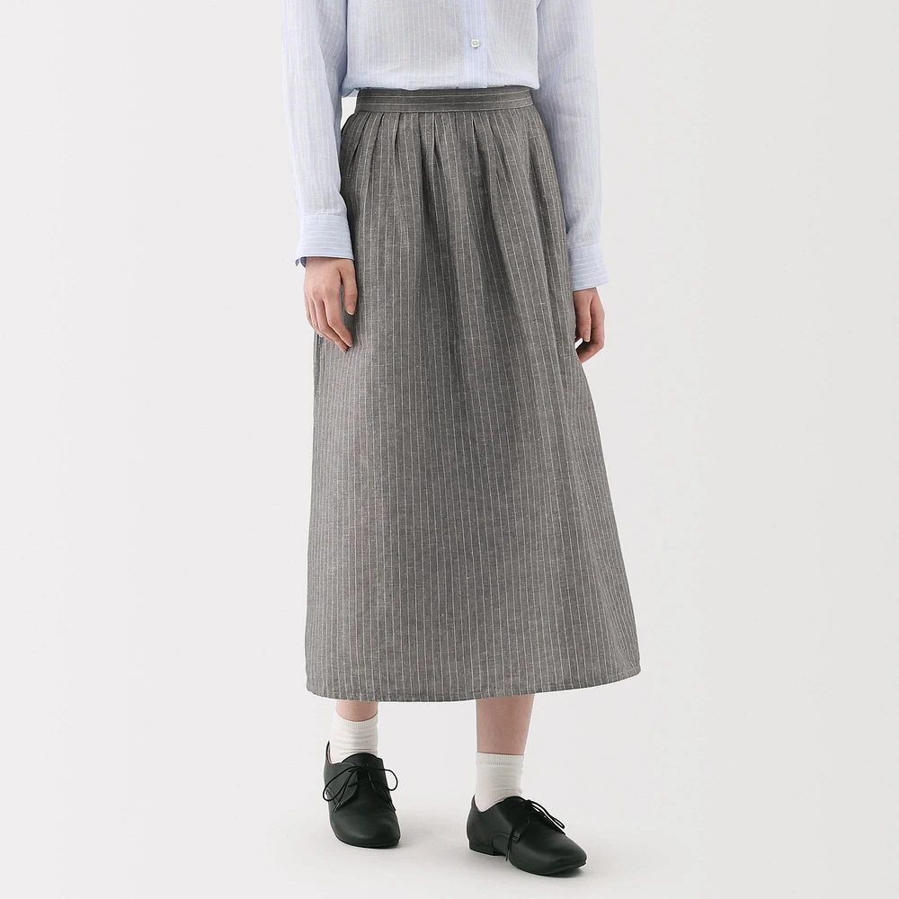 Women's Hemp Cotton Striped Easy Long Skirt