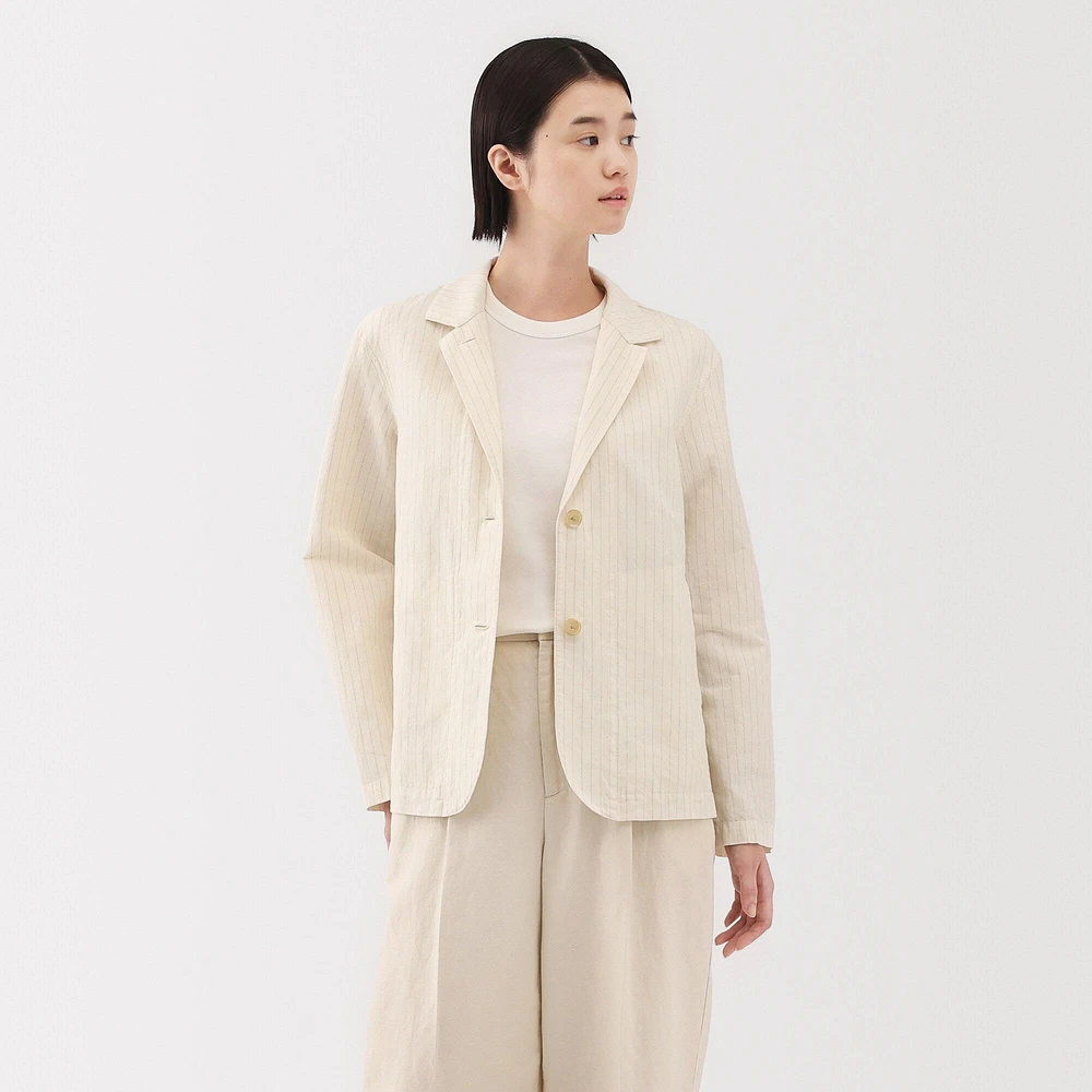 Women's Hemp Cotton Striped Shirt Jacket