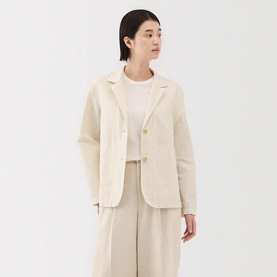 Women's Hemp Cotton Striped Shirt Jacket